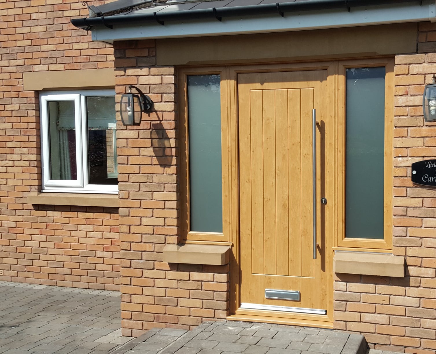 Light oak composite door with side windows