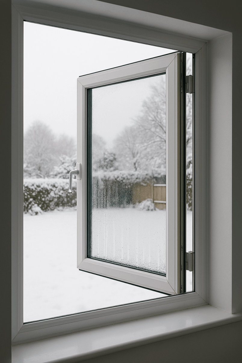 Open windows to exchange humid air with dry outside air